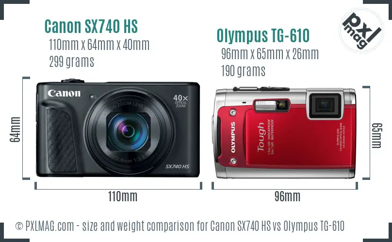 Canon SX740 HS vs Olympus TG-610 size comparison Canon SX740 HS vs Olympus TG-610 size comparison