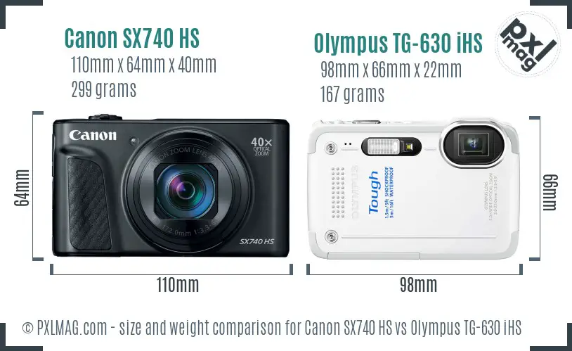 Canon SX740 HS vs Olympus TG-630 iHS size comparison Canon SX740 HS vs Olympus TG-630 iHS size comparison