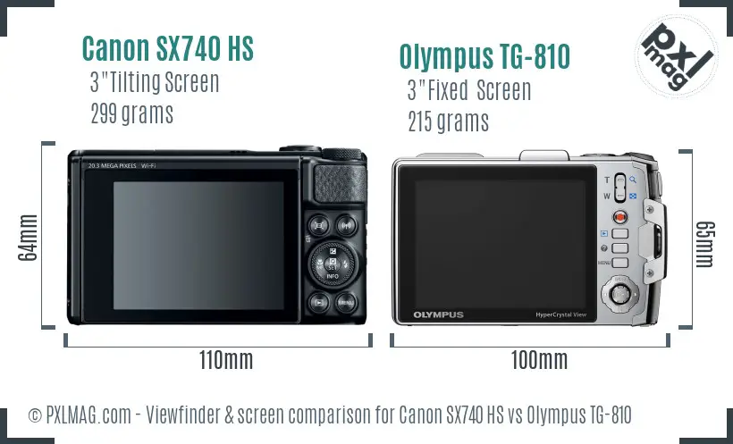 Canon SX740 HS vs Olympus TG-810 Screen and Viewfinder comparison