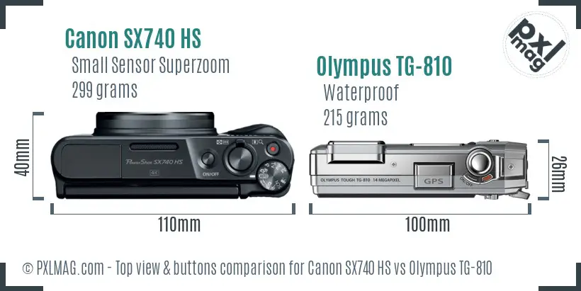 Canon SX740 HS vs Olympus TG-810 top view buttons comparison