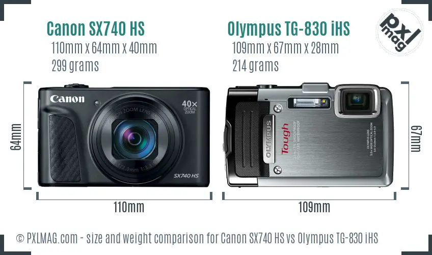 Canon SX740 HS vs Olympus TG-830 iHS size comparison Canon SX740 HS vs Olympus TG-830 iHS size comparison