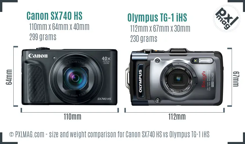 Canon SX740 HS vs Olympus TG-1 iHS size comparison