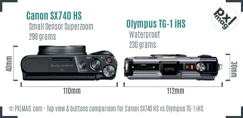 Canon SX740 HS vs Olympus TG-1 iHS top view buttons comparison