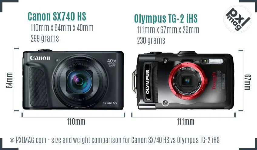 Canon SX740 HS vs Olympus TG-2 iHS size comparison Canon SX740 HS vs Olympus TG-2 iHS size comparison