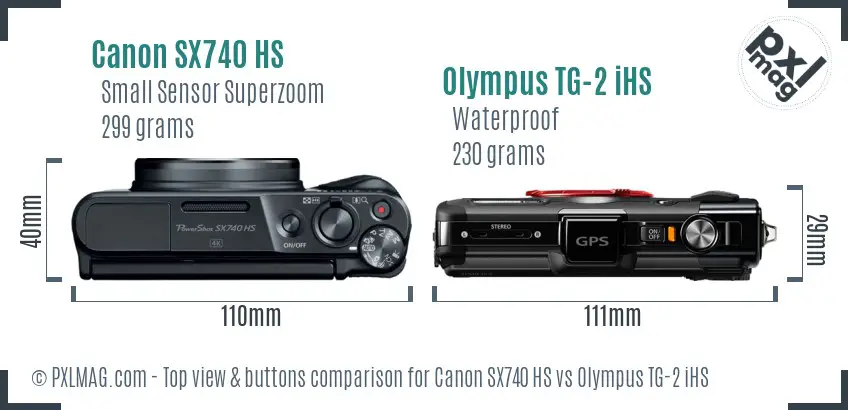 Canon SX740 HS vs Olympus TG-2 iHS top view buttons comparison Canon SX740 HS vs Olympus TG-2 iHS top view buttons comparison
