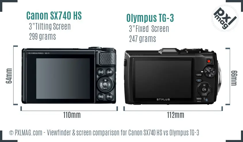 Canon SX740 HS vs Olympus TG-3 Screen and Viewfinder comparison