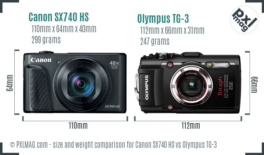 Canon SX740 HS vs Olympus TG-3 size comparison