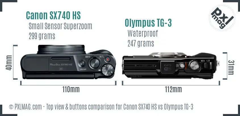 Canon SX740 HS vs Olympus TG-3 top view buttons comparison