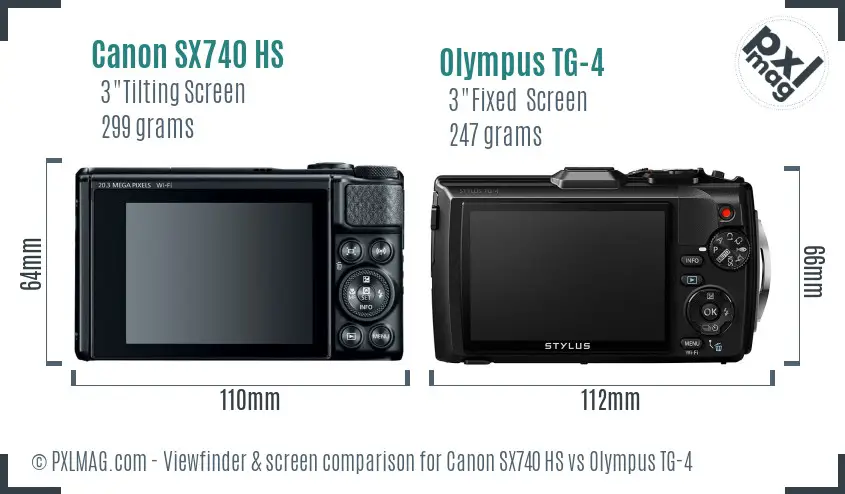 Canon SX740 HS vs Olympus TG-4 Screen and Viewfinder comparison