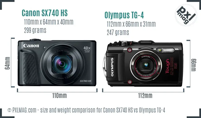 Canon SX740 HS vs Olympus TG-4 size comparison