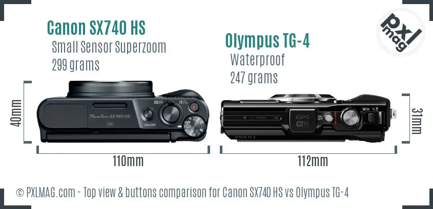 Canon SX740 HS vs Olympus TG-4 top view buttons comparison