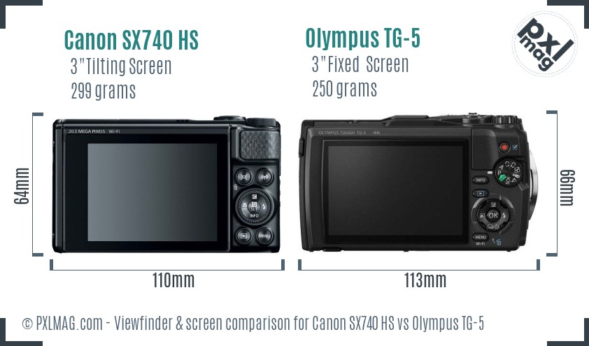 Canon SX740 HS vs Olympus TG-5 Screen and Viewfinder comparison