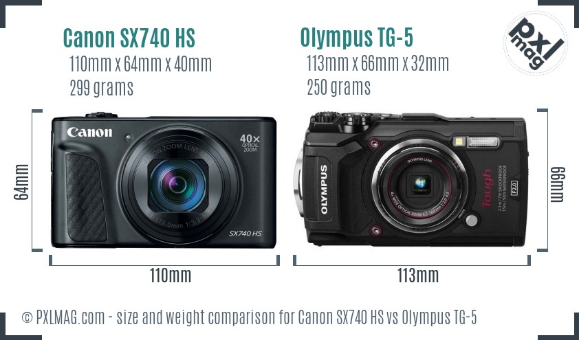 Canon SX740 HS vs Olympus TG-5 size comparison