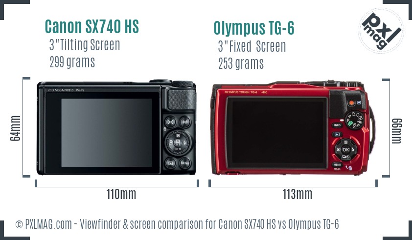 Canon SX740 HS vs Olympus TG-6 Screen and Viewfinder comparison