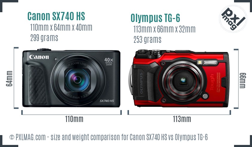 Canon SX740 HS vs Olympus TG-6 size comparison
