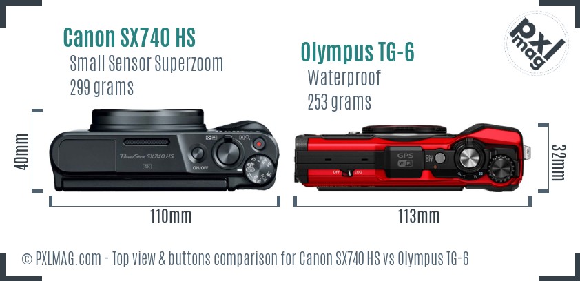 Canon SX740 HS vs Olympus TG-6 top view buttons comparison