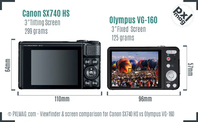Canon SX740 HS vs Olympus VG-160 Screen and Viewfinder comparison