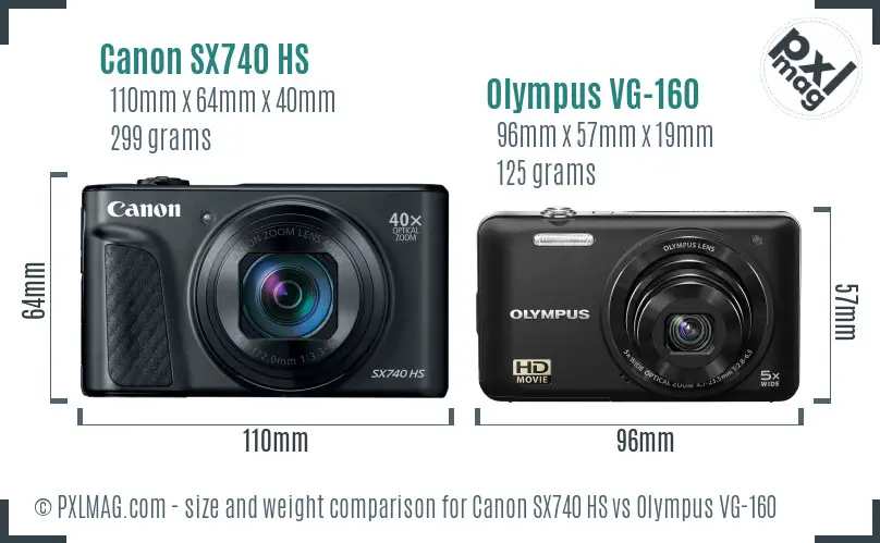 Canon SX740 HS vs Olympus VG-160 size comparison