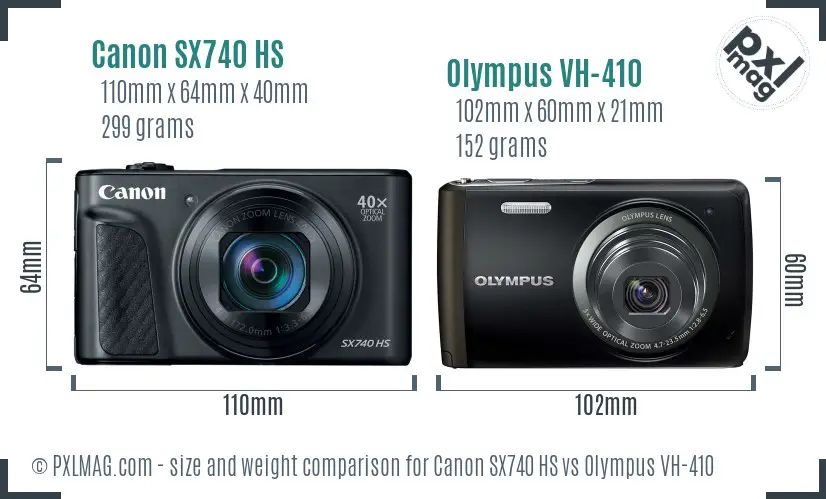 Canon SX740 HS vs Olympus VH-410 size comparison