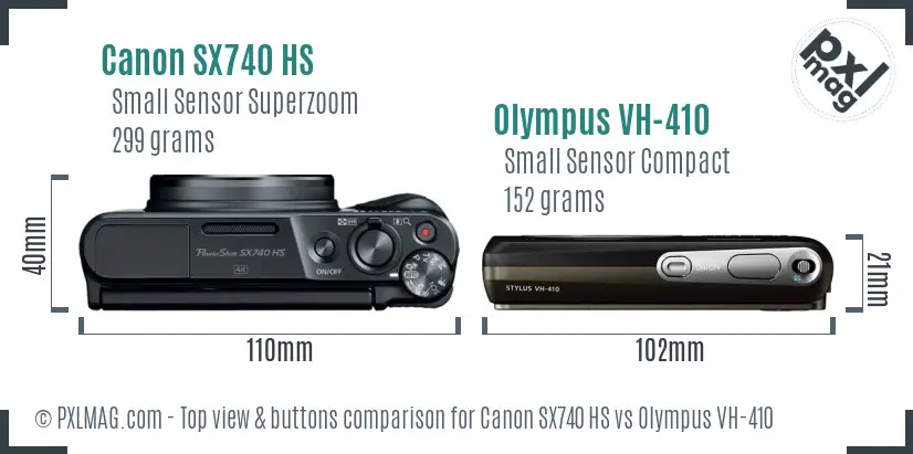Canon SX740 HS vs Olympus VH-410 top view buttons comparison