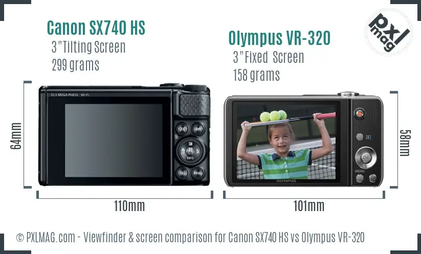 Canon SX740 HS vs Olympus VR-320 Screen and Viewfinder comparison