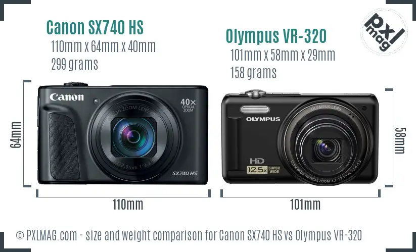 Canon SX740 HS vs Olympus VR-320 size comparison