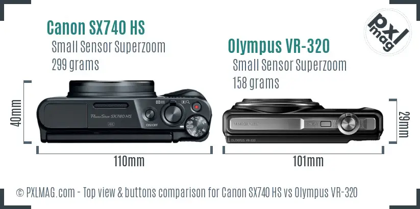 Canon SX740 HS vs Olympus VR-320 top view buttons comparison