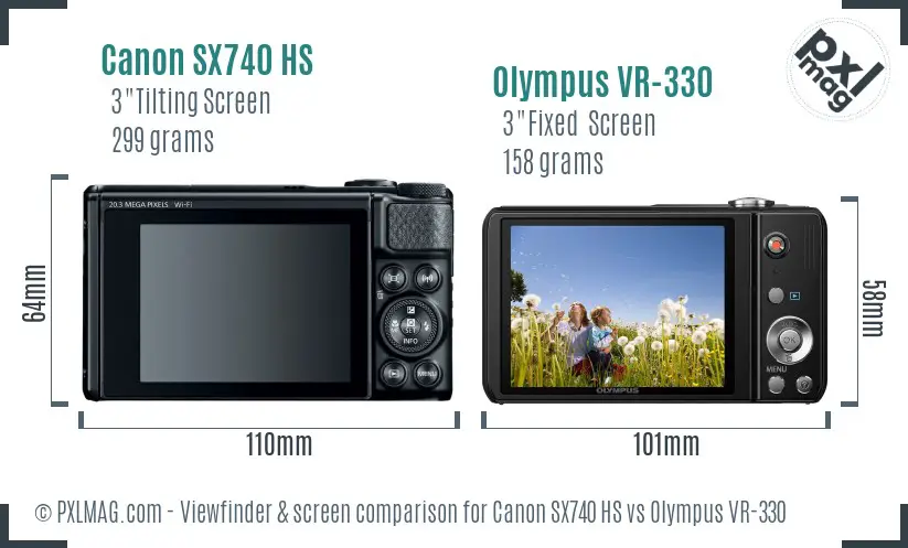 Canon SX740 HS vs Olympus VR-330 Screen and Viewfinder comparison