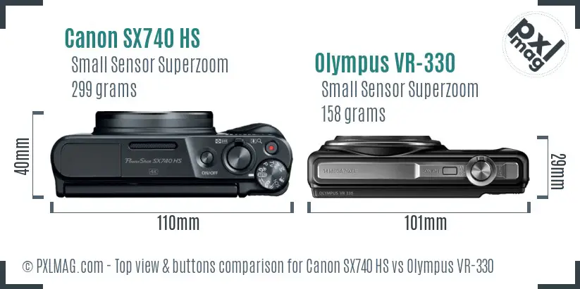 Canon SX740 HS vs Olympus VR-330 top view buttons comparison