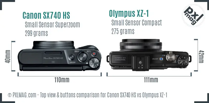 Canon SX740 HS vs Olympus XZ-1 top view buttons comparison Canon SX740 HS vs Olympus XZ-1 top view buttons comparison