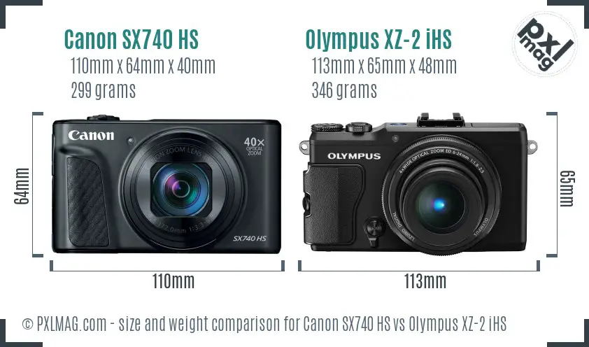 Canon SX740 HS vs Olympus XZ-2 iHS size comparison Canon SX740 HS vs Olympus XZ-2 iHS size comparison