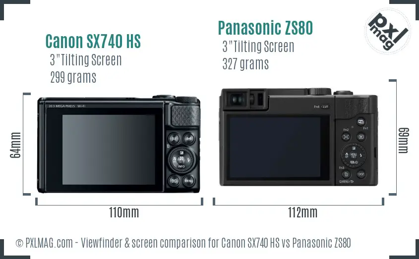 Canon SX740 HS vs Panasonic ZS80 Screen and Viewfinder comparison