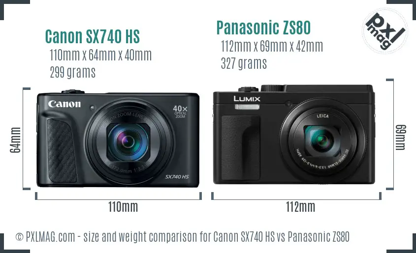 Canon SX740 HS vs Panasonic ZS80 size comparison