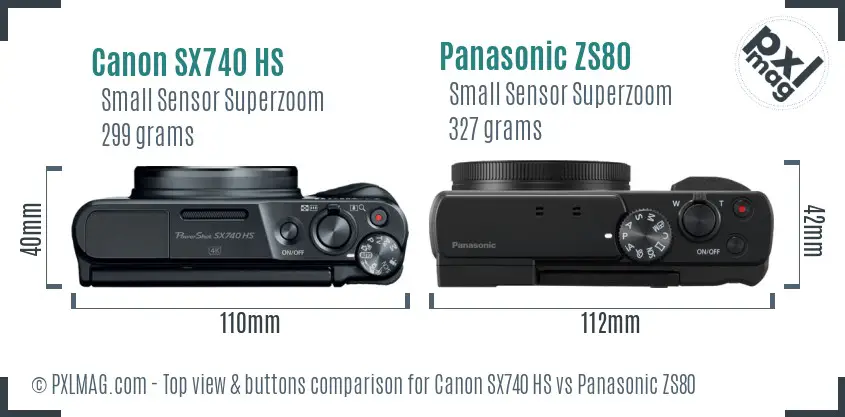 Canon SX740 HS vs Panasonic ZS80 top view buttons comparison