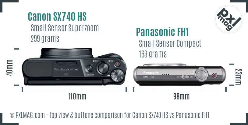 Canon SX740 HS vs Panasonic FH1 top view buttons comparison