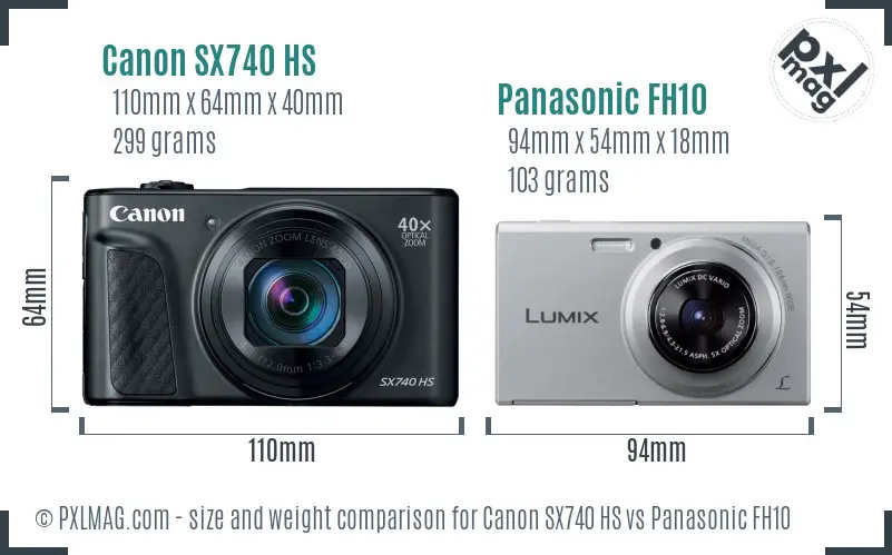 Canon SX740 HS vs Panasonic FH10 size comparison