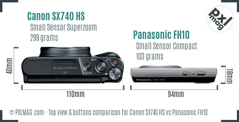 Canon SX740 HS vs Panasonic FH10 top view buttons comparison