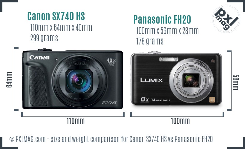 Canon SX740 HS vs Panasonic FH20 size comparison Canon SX740 HS vs Panasonic FH20 size comparison