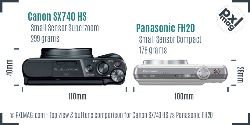 Canon SX740 HS vs Panasonic FH20 top view buttons comparison