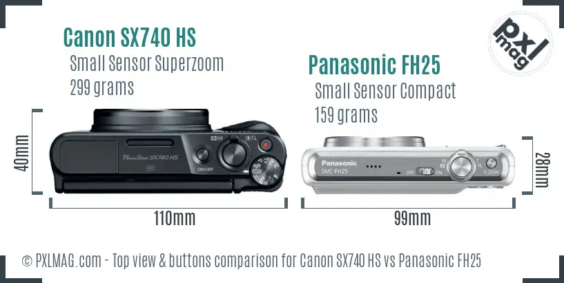 Canon SX740 HS vs Panasonic FH25 top view buttons comparison