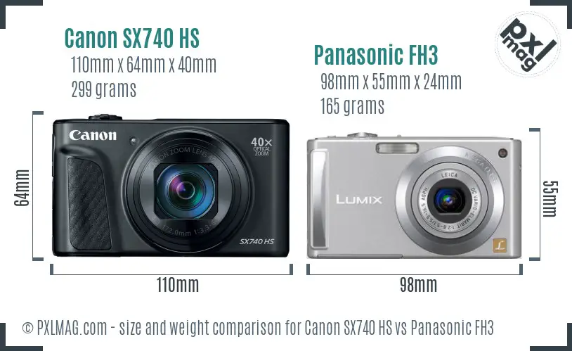 Canon SX740 HS vs Panasonic FH3 size comparison