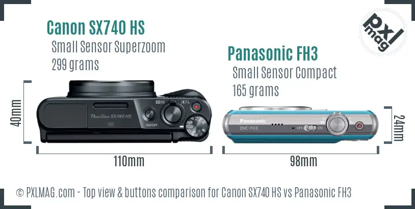 Canon SX740 HS vs Panasonic FH3 top view buttons comparison