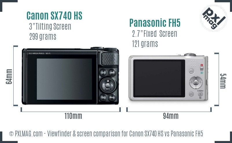 Canon SX740 HS vs Panasonic FH5 Screen and Viewfinder comparison
