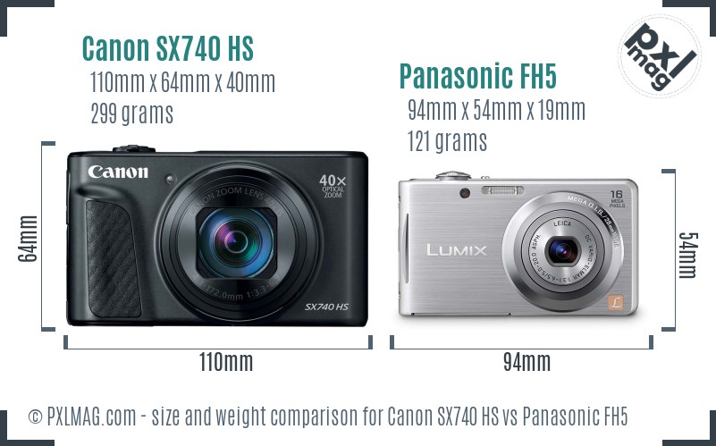Canon SX740 HS vs Panasonic FH5 size comparison