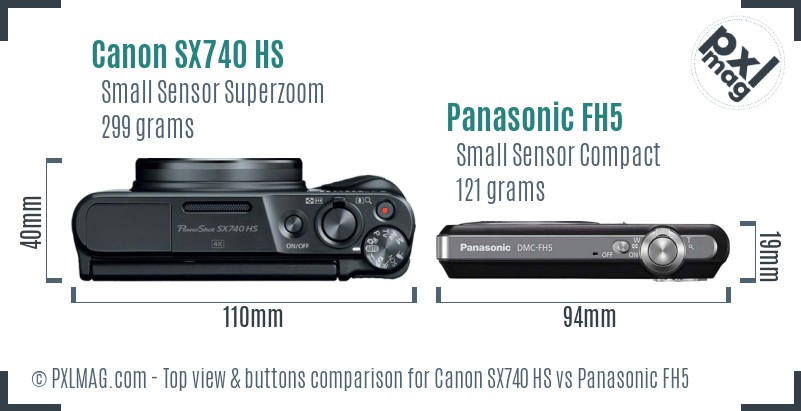 Canon SX740 HS vs Panasonic FH5 top view buttons comparison