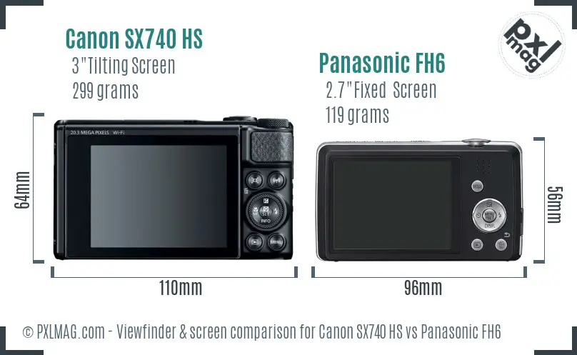 Canon SX740 HS vs Panasonic FH6 Screen and Viewfinder comparison