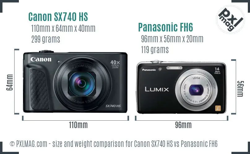 Canon SX740 HS vs Panasonic FH6 size comparison