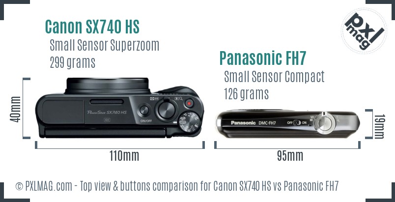 Canon SX740 HS vs Panasonic FH7 top view buttons comparison
