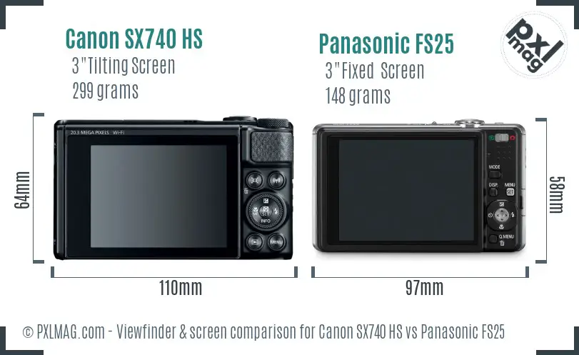 Canon SX740 HS vs Panasonic FS25 Screen and Viewfinder comparison