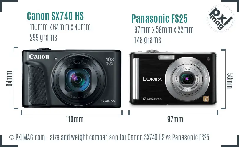 Canon SX740 HS vs Panasonic FS25 size comparison